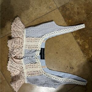 Hemant & Nandita crochet top shirt ruffle crop top tank top boho Lace Trim
